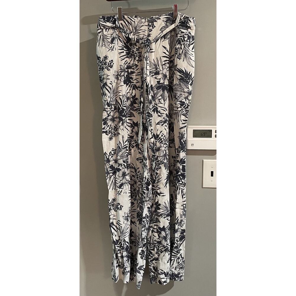 Beau Dawson Pants Linen Blend Floral Print Wide Leg Casual Womens Large